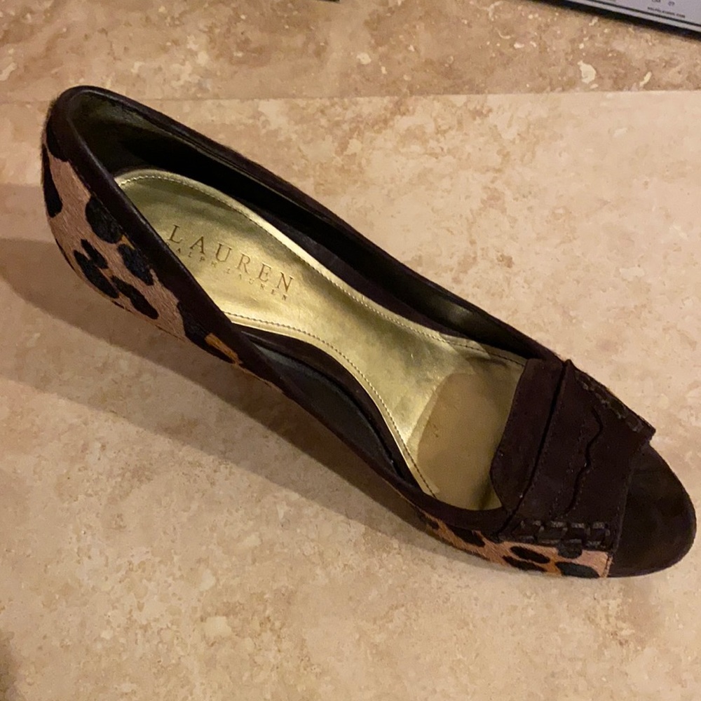 Ralph Lauren peep toe leopard heels